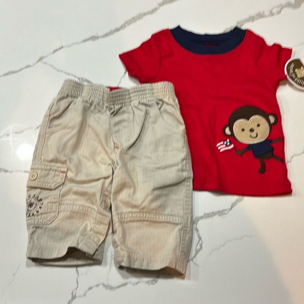 Carter’s | Red Monkey T Shirt | EUC Tan INFANT Boys Cargo Casual PANTS